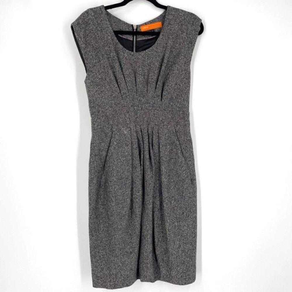 Cynthia Steffe Women's Wool Blend Lined Pleated Midi Dress Gray Black Size 6